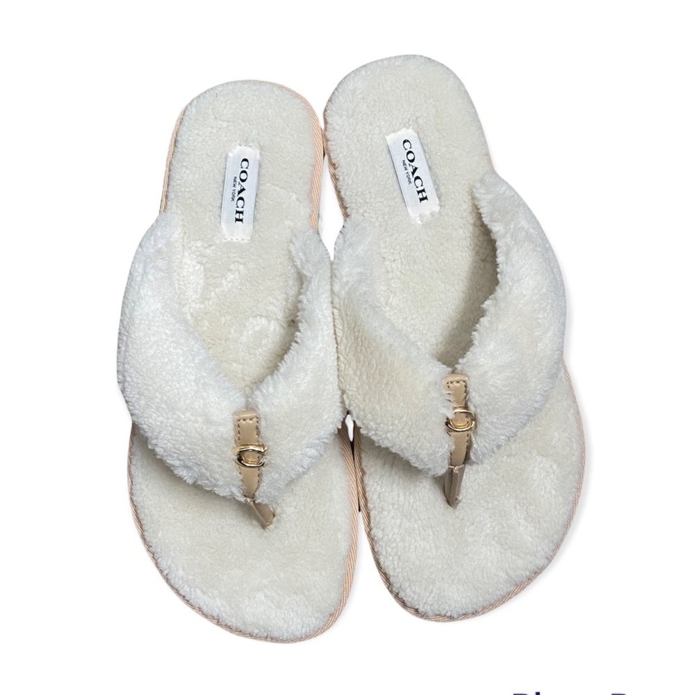 NWT COACH Teddy Plush Flip Flop Sandals Slippers - Picture 3 of 12